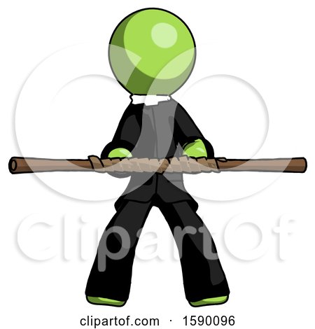 Green Clergy Man Bo Staff Kung Fu Defense Pose by Leo Blanchette