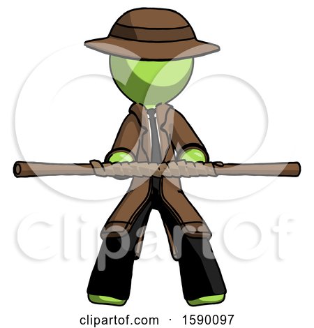 Green Detective Man Bo Staff Kung Fu Defense Pose by Leo Blanchette
