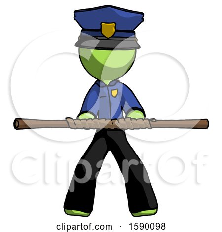 Green Police Man Bo Staff Kung Fu Defense Pose by Leo Blanchette