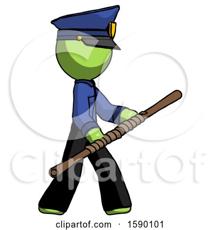 Green Police Man Holding Bo Staff in Sideways Defense Pose by Leo Blanchette