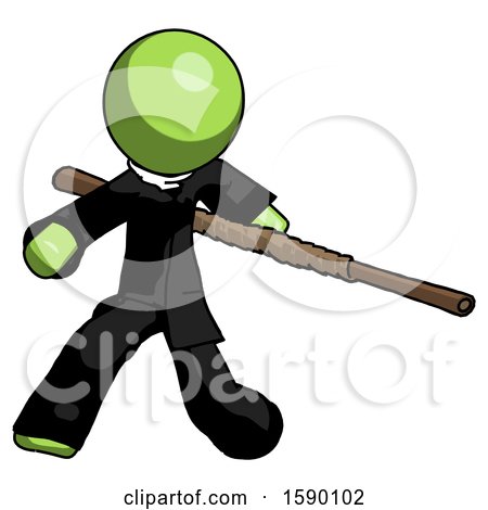 Green Clergy Man Bo Staff Action Hero Kung Fu Pose by Leo Blanchette