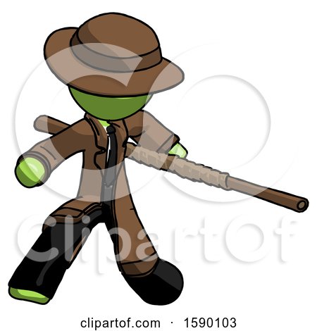 Green Detective Man Bo Staff Action Hero Kung Fu Pose by Leo Blanchette