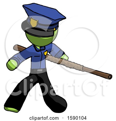Green Police Man Bo Staff Action Hero Kung Fu Pose by Leo Blanchette