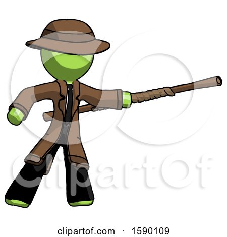 Green Detective Man Bo Staff Pointing Right Kung Fu Pose by Leo Blanchette