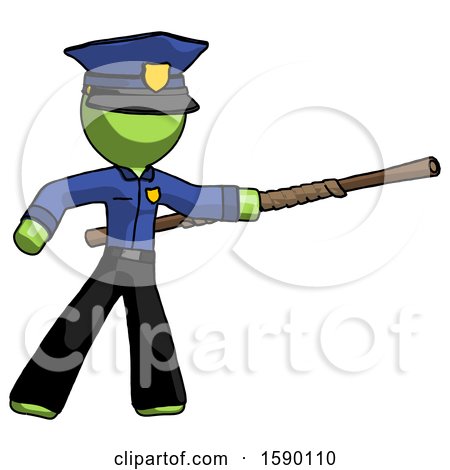 Green Police Man Bo Staff Pointing Right Kung Fu Pose by Leo Blanchette