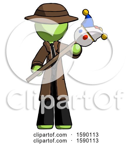 Green Detective Man Holding Jester Diagonally by Leo Blanchette