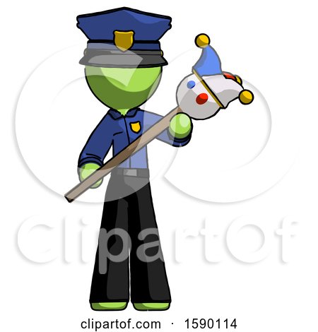 Green Police Man Holding Jester Diagonally by Leo Blanchette