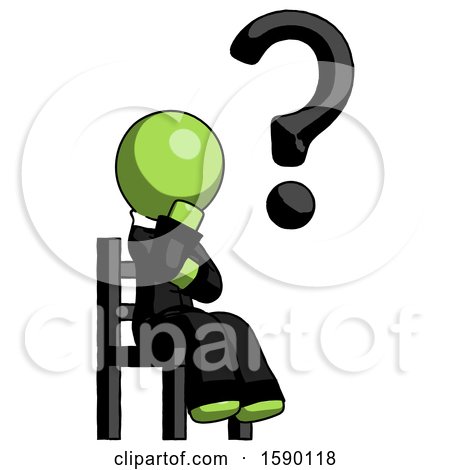 Green Clergy Man Question Mark Concept, Sitting on Chair Thinking by Leo Blanchette