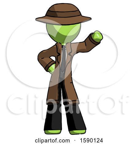 Green Detective Man Waving Left Arm with Hand on Hip by Leo Blanchette