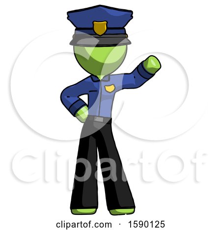 Green Police Man Waving Left Arm with Hand on Hip by Leo Blanchette