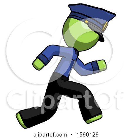 Green Police Man Running Fast Right by Leo Blanchette