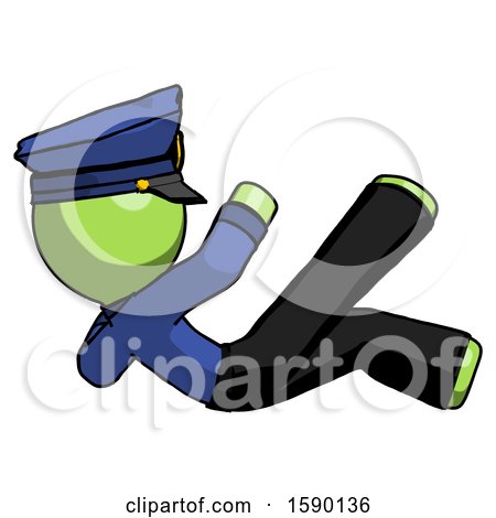 Green Police Man Falling Backwards by Leo Blanchette