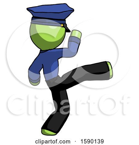 Green Police Man Kick Pose by Leo Blanchette