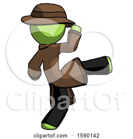 Green Detective Man Kick Pose by Leo Blanchette