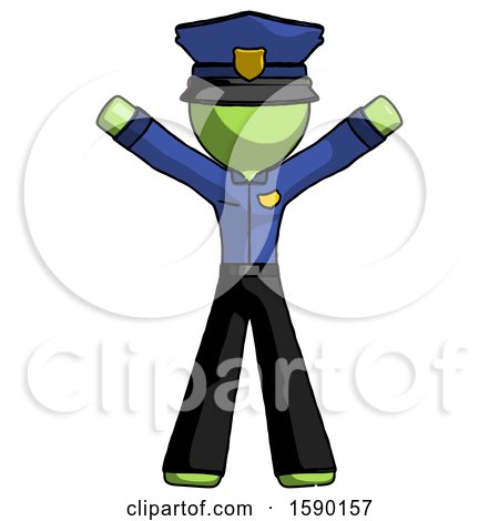 Green Police Man Surprise Pose, Arms and Legs out by Leo Blanchette