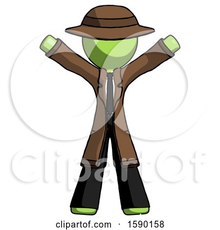 Green Detective Man Surprise Pose, Arms and Legs out by Leo Blanchette