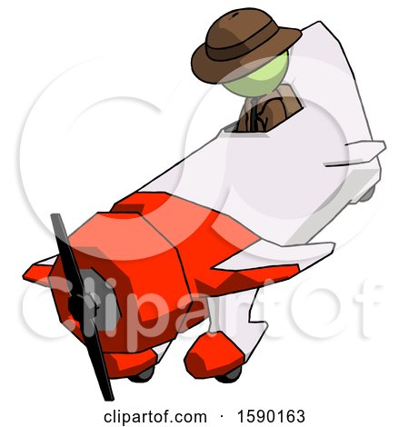 Green Detective Man in Geebee Stunt Plane Descending View by Leo Blanchette