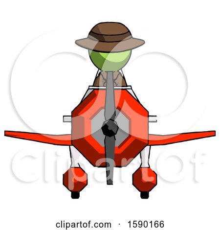 Green Detective Man in Geebee Stunt Plane Front View by Leo Blanchette
