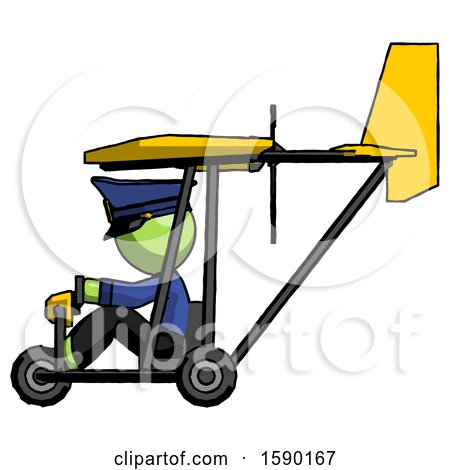 Green Police Man in Ultralight Aircraft Side View by Leo Blanchette