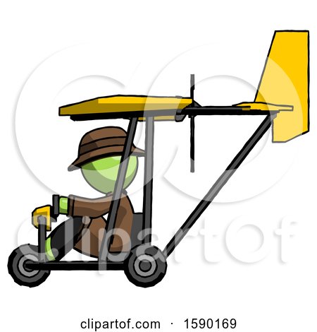 Green Detective Man in Ultralight Aircraft Side View by Leo Blanchette