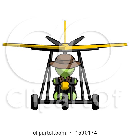 Green Detective Man in Ultralight Aircraft Front View by Leo Blanchette