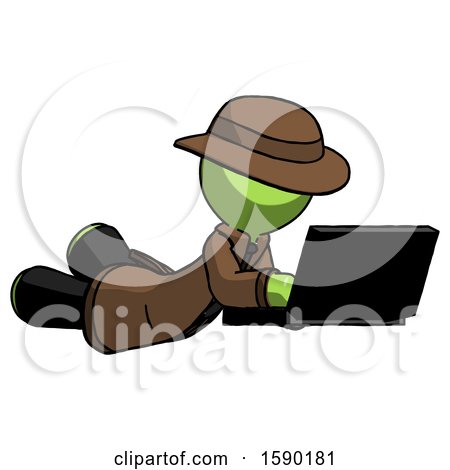 Green Detective Man Using Laptop Computer While Lying on Floor Side Angled View by Leo Blanchette