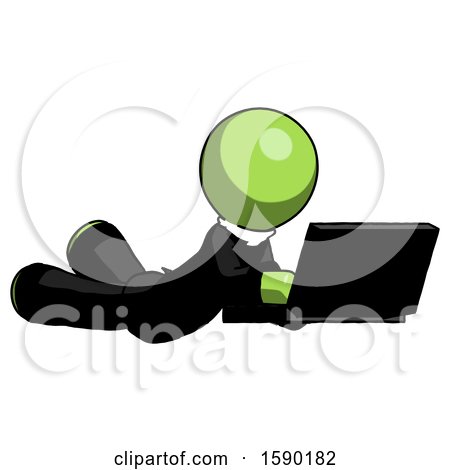 Green Clergy Man Using Laptop Computer While Lying on Floor Side Angled View by Leo Blanchette