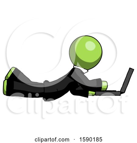 Green Clergy Man Using Laptop Computer While Lying on Floor Side View by Leo Blanchette
