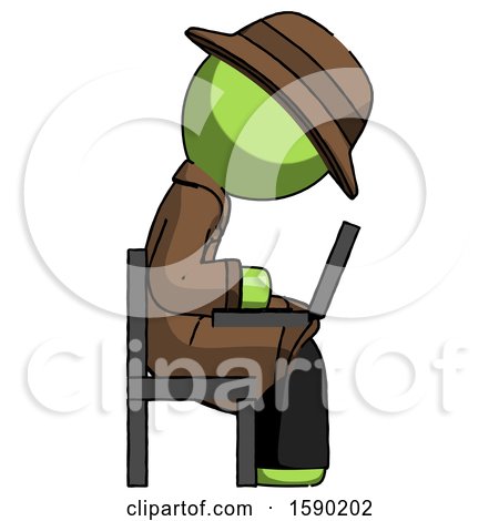 Green Detective Man Using Laptop Computer While Sitting in Chair View from Side by Leo Blanchette