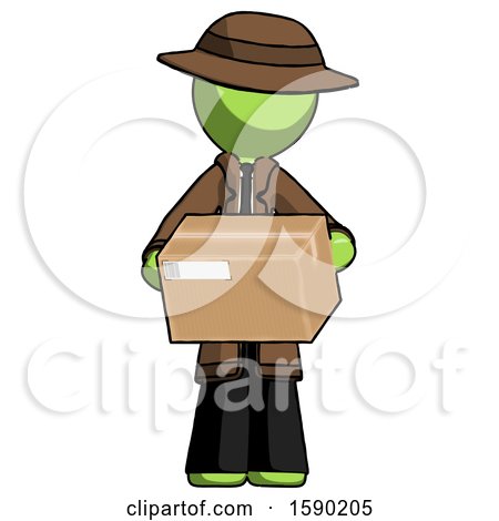Green Detective Man Holding Box Sent or Arriving in Mail by Leo Blanchette
