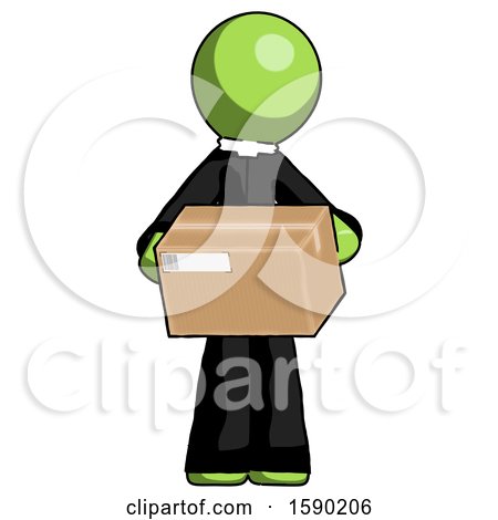 Green Clergy Man Holding Box Sent or Arriving in Mail by Leo Blanchette