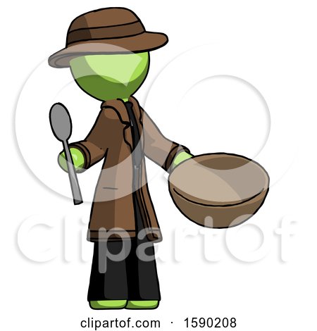 Green Detective Man with Empty Bowl and Spoon Ready to Make Something by Leo Blanchette