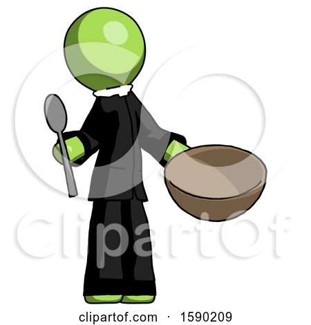 Green Clergy Man with Empty Bowl and Spoon Ready to Make Something by Leo Blanchette