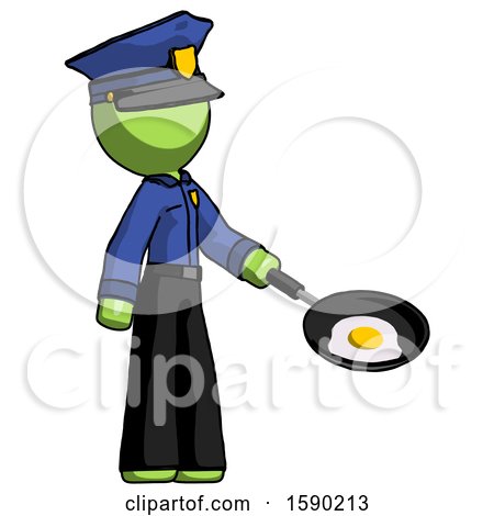 Green Police Man Frying Egg in Pan or Wok Facing Right by Leo Blanchette