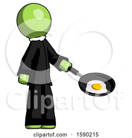 Green Clergy Man Frying Egg in Pan or Wok Facing Right by Leo Blanchette