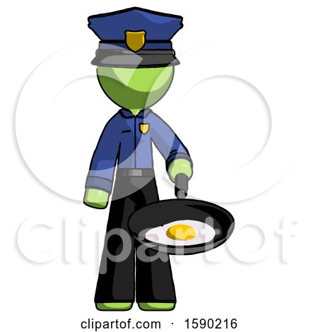Green Police Man Frying Egg in Pan or Wok by Leo Blanchette