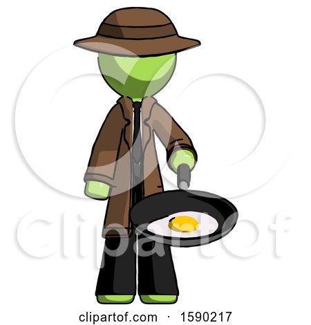 Green Detective Man Frying Egg in Pan or Wok by Leo Blanchette
