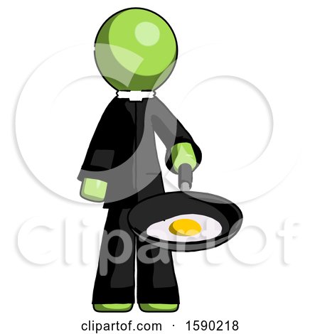 Green Clergy Man Frying Egg in Pan or Wok by Leo Blanchette