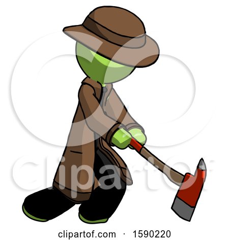 Green Detective Man Striking with a Red Firefighter's Ax by Leo Blanchette