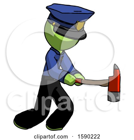 Green Police Man with Ax Hitting, Striking, or Chopping by Leo Blanchette