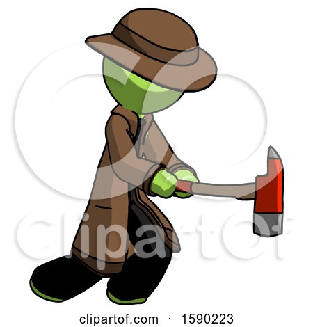 Green Detective Man with Ax Hitting, Striking, or Chopping by Leo Blanchette