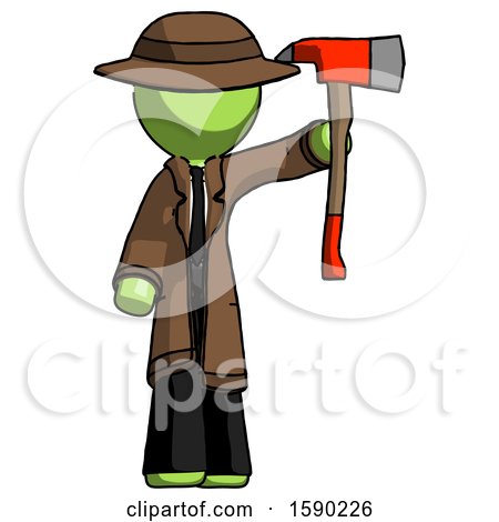 Green Detective Man Holding up Red Firefighter's Ax by Leo Blanchette