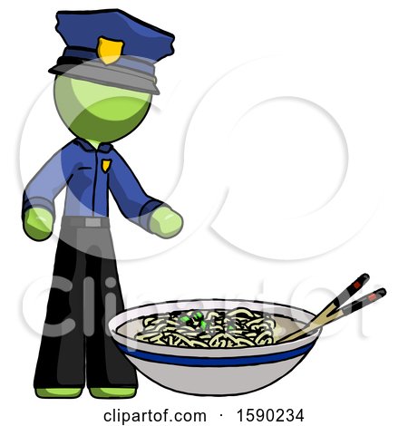 Green Police Man and Noodle Bowl, Giant Soup Restaraunt Concept by Leo Blanchette