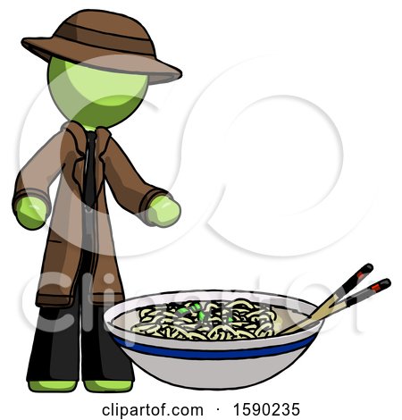 Green Detective Man and Noodle Bowl, Giant Soup Restaraunt Concept by Leo Blanchette