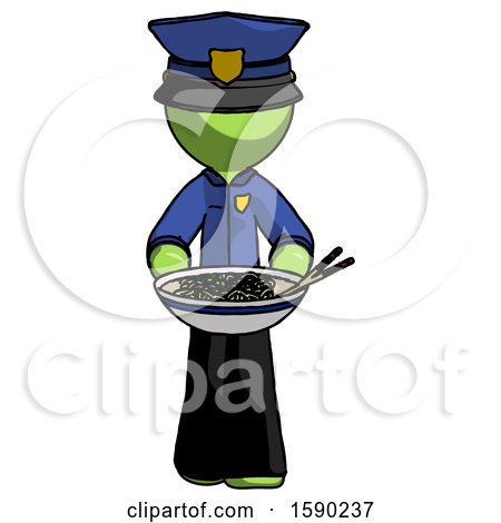 Green Police Man Serving or Presenting Noodles by Leo Blanchette