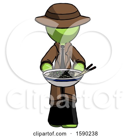 Green Detective Man Serving or Presenting Noodles by Leo Blanchette