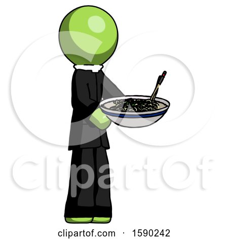 Green Clergy Man Holding Noodles Offering to Viewer by Leo Blanchette