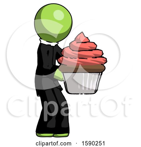 Green Clergy Man Holding Large Cupcake Ready to Eat or Serve by Leo Blanchette
