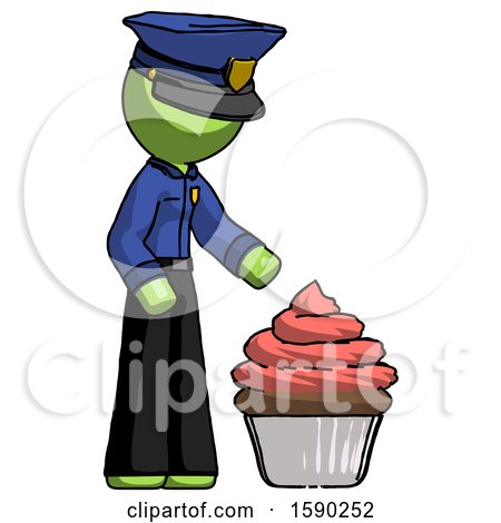 Green Police Man with Giant Cupcake Dessert by Leo Blanchette