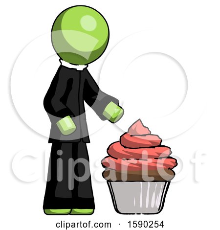 Green Clergy Man with Giant Cupcake Dessert by Leo Blanchette